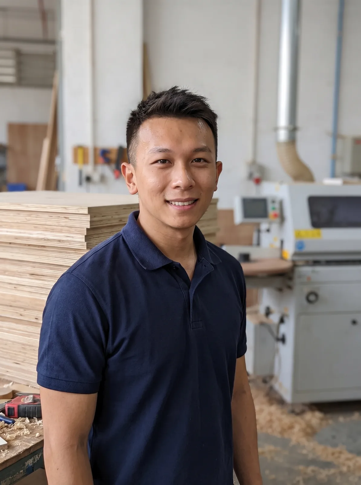 Darren Diong, Project Manager at Best Carpentry, in the family factory